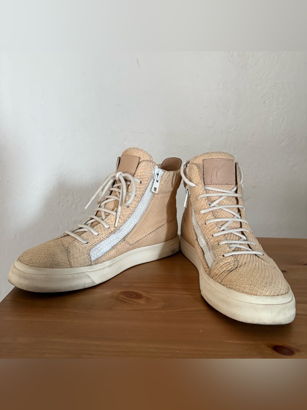 Giuseppe Zanotti Beige High-Top Sneakers with White Accents